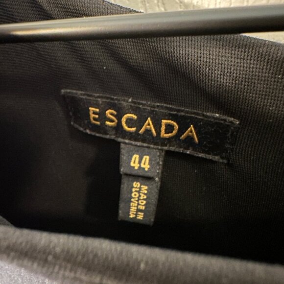 Escada | 44 XL Black Peplum Short Sleeve Pencil Dress Mod Career Stretch Viscose - Picture 4 of 11